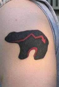 דוב מינימליסטי בזרוע גדולה מסמל דפוס קעקוע אדום ושחור