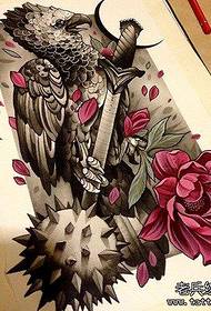 Colorful parrot flower tattoo manuscript works