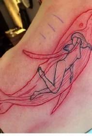 Wzorzec tatuażu wielorybniczego na czerwonym atramentowym kolorze