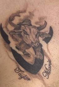 Touro, símbolo, e, touro, cabeça, tatuagem, padrão