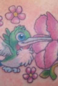 Shoulder ფერი მულტფილმი hummingbird ერთად ყვავილების tattoo სურათი