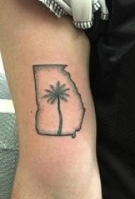 Schoolgirl thighs on black gray thorns geometric lines and plants coconut tree tattoo pictures