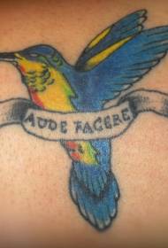 Latijnse tekst op de rugkleur met kolibrie tattoo-afbeelding