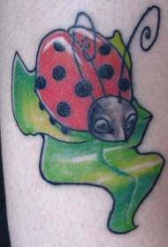 Ladybug kartun nganggo warna nganggo tato godhong ijo