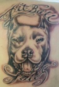 Bull Terrier kaj Letter Black Tattoo Pattern