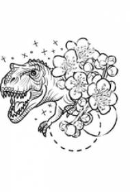 Elementu geomitricu di linea nera creativa dinosauro è tatuatu di u fiore fiore