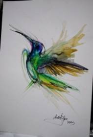Ile-iwe hummingbird ile-iwe ti Ilu Yuroopu ati Amẹrika jẹ iwe afọwọkọ inki tatuu itanjẹ