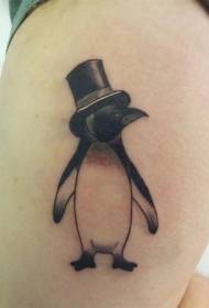 Crna lijepa mala slika pingvina tetovaža na nozi