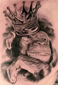 Personnalité réaliste motif de tatouage gris orang-outan et couronne