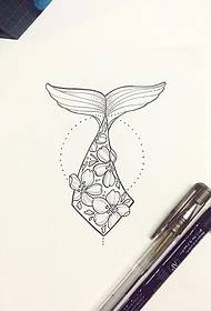 Geometrická velryba třešňový květ osobnost píchnutí tetování vzor rukopis