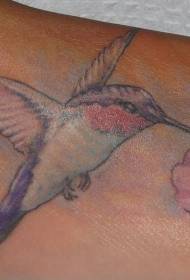 Intenzivna slika u boji realističnih hummingbird-a i cvijeta za tetovažu