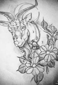 Skole ged blomst sort grå tatoveringsmønster manuskript