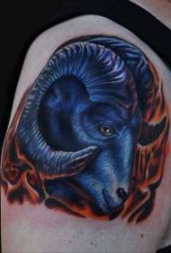 Blue aries ram mutu wamtundu wa tattoo