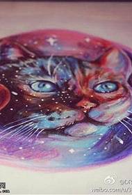 Modello manoscritto tatuaggio gatto stellato colorato