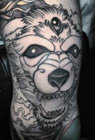 Patrón de tatuaje de pierna de perro de tres ojos de demonio de línea negra