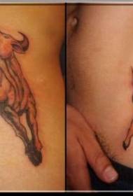 Futó vörös bika tetoválás minta