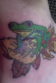 腳彩色青蛙落葉葉子紋身模式