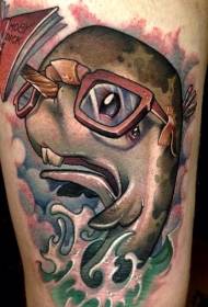 I-cute cartoon whale egqoke iphethini le-tattoo tattoo
