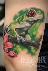 Patrón de tatuaje de rana realista de color de pierna