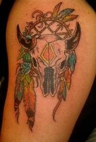 Indian Bull Skull Dreamcatcher Tattoo Pattern