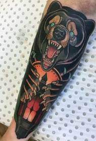 Ou skool gekleurde huilbeer en lamp tattoo patroon