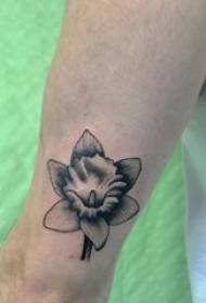 Boy's arm on black gray point thorn simple line plant narcissus flower tattoo picture