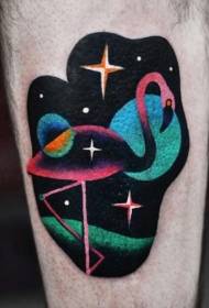 karikaturë e bukur pak flamingo me modelin e tatuazheve të yjeve të qiellit të natës
