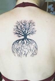 Lány vissza a fekete absztrakt vonalak növény nagy fa tetoválás képet