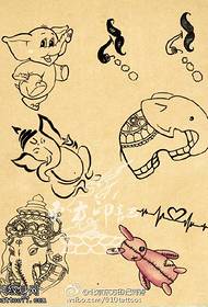 Verskeie oulike tatoeëermerke vir manuskrip vir baba-olifante