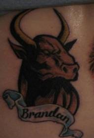 Modello di tatuaggio toro e alfabeto inglese