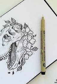欧美恐龙花蕊点刺纹身图案手稿