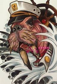 गोंडस कर्णधार समुद्री सिंह टॅटू हस्तलिखित चित्र