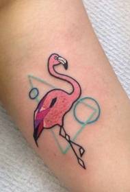Kartun flamingo kecil dan pola tato geometris