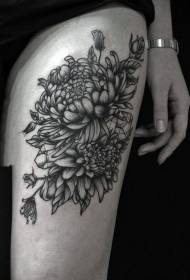 Tatuado Krizantemo Ŝablono Bela floranta Krizantemo Tatuado ŝablono