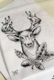 European ug American itom nga grey elk acorn tattoo nga pattern sa tattoo