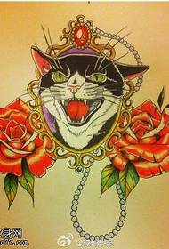 Patrón de manuscrito de tatuaxe de rosa de gato