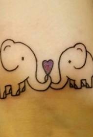 Budak lalaki ngagurat dina garis hideung gambar tato gajah lucu