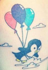 Sladak pingvin i leteći balon tetovaža uzorak