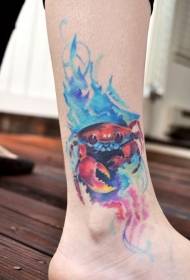 Potītes akvareļa šļakatas tintes krabja tetovējuma raksts