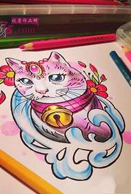 Image manuscrite de tatouage de chat de pêche de couleur de tour