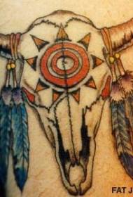 Ang sumbanan sa bull skull ug feather amulet tattoo
