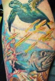 Tema marino di colore delle gambe con motivo tatuaggio tartaruga