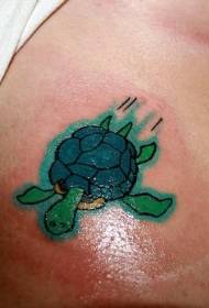 Shoulder cartoon colorful funny little green turtle tattoo pattern