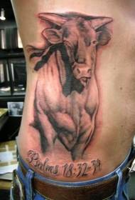 Rusuk sisi banteng dengan pola tato alfanumerik