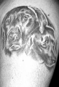 Dous cans avatar patrón de tatuaxe en branco e negro
