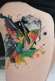 Leg water color hummingbird tattoo pattern