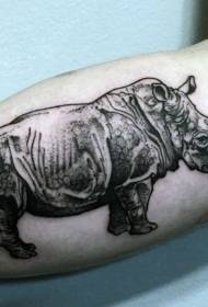 붐의 내부에 흑백 현실적인 스타일 코뿔소 문신