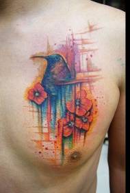 Brust Faarf Kolibri Blummen Tattoo Bild