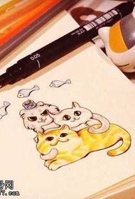 Modello di tatuaggio gatto colore manoscritto