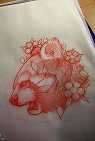 手稿素描浣熊纹身图案